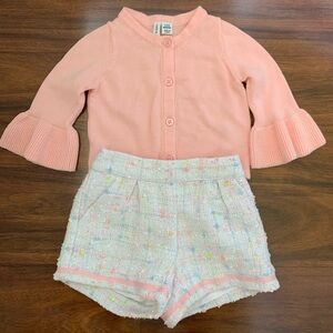 Janie and Jack White Bouclé Tweed Shorts and Pink Cardigan Set, Baby 3-6 Months